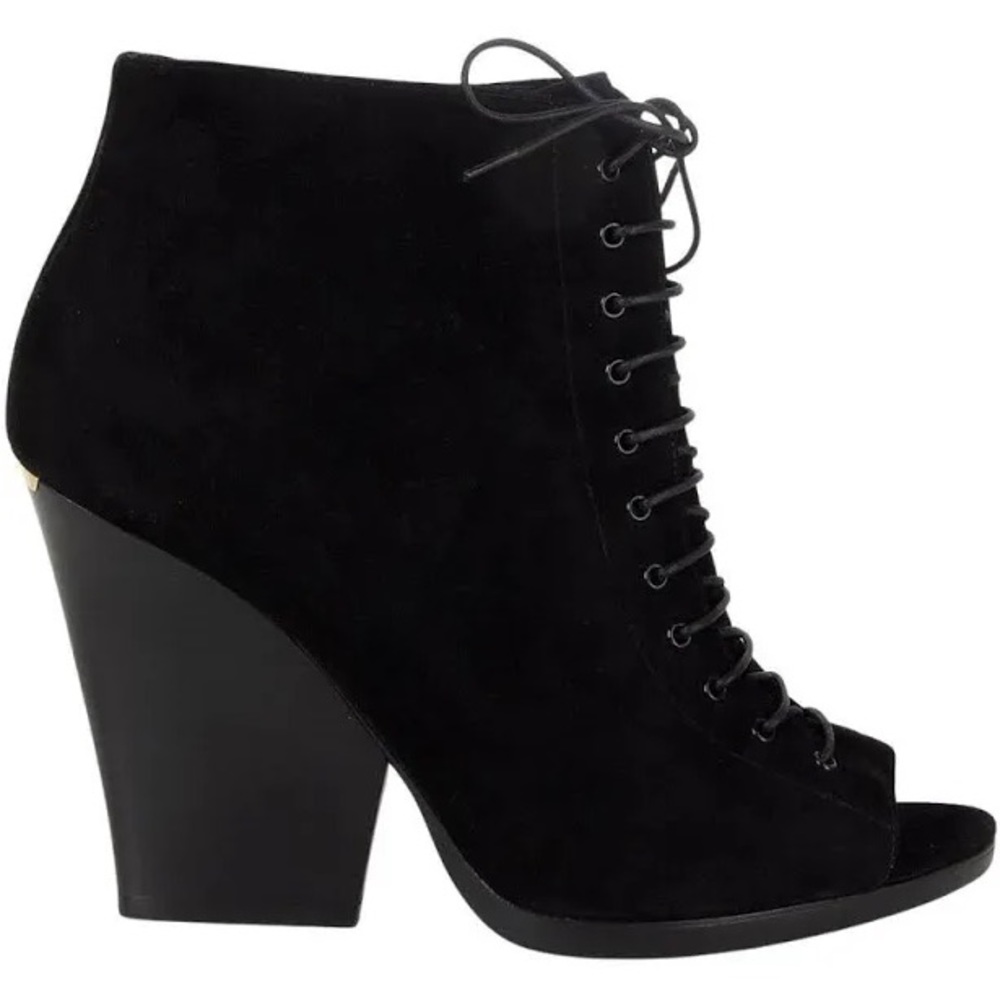 BURBERRY black suede VIRGINIA Lace-Up Demi Wedge Boots Shoes